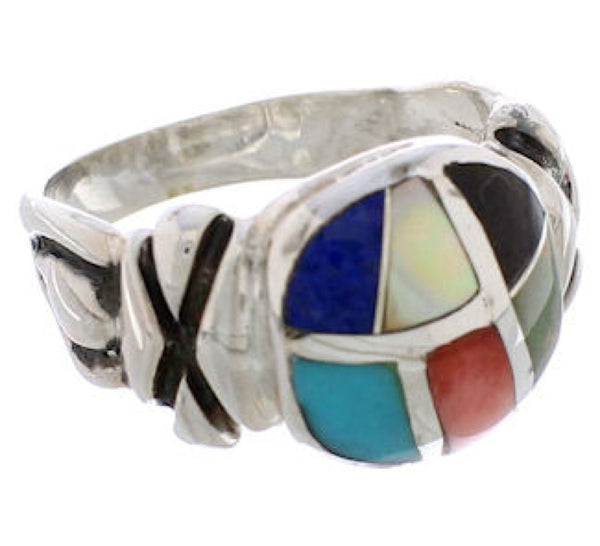 Multicolor Inlay Southwest Sterling Silver Ring Size 8-3/4 TX40050